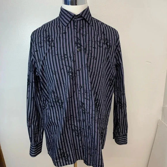 Blue  Western Shirt XLT Long Sleeve Button Up Black Stripe Textured Velvet 
N42 - Picture 1 of 8